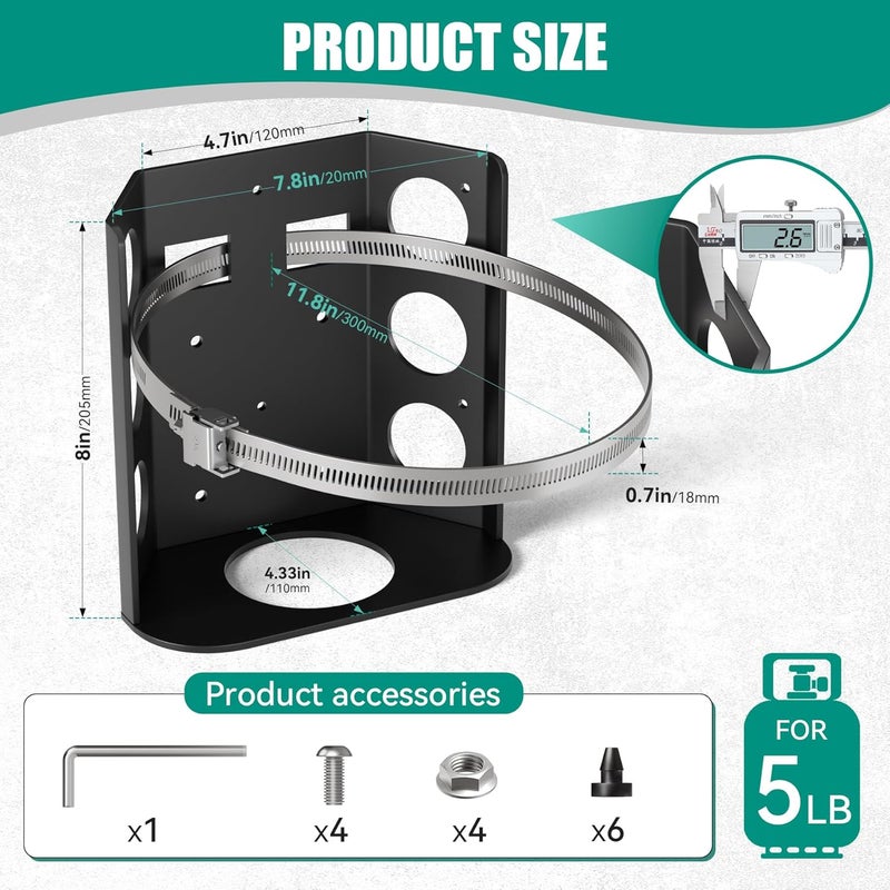 Dabolang 5 lb Propane Tank Mounting Bracket,Heavy Duty Propane Tank Holder,Propane Tank Hold Down for Rv,Campervan,Travel Trailer,Jeep and Overland Vehicles - Image 2